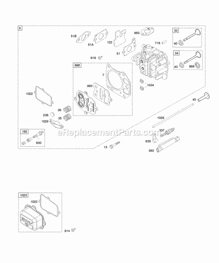 Cylinder Head Diagram and Parts List for 128602-0339-E1  Briggs and Stratton Engine